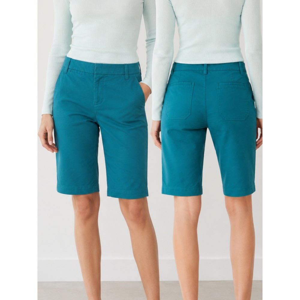 Vince NEW Bermuda Shorts Women Size 2 Teal Slim Fit Knee Length Chino